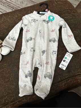 Carter's Cream Farm Print Baby One-Piece Footed Pajamas